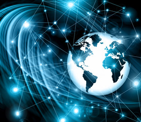 Fototapeta na wymiar Best Internet Concept of global business. Globe, glowing lines on technological background. Electronics, Wi-Fi, rays, symbols Internet, television, mobile and satellite communicationsblue blur