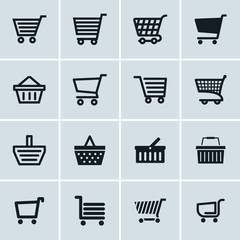 Shopping cart icons set, Add to cart website symbols, user interface pictograms for webdesign or application design,, vector illustration