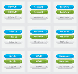 Obraz premium Set of vector web interface buttons. Blue, green and white colors.