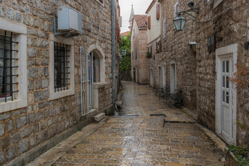 Fototapeta na wymiar Old town street of Budva, Montenegro.