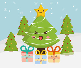 Pine tree cartoon icon. Merry Christmas decoration and season theme. Colorful design. Vector illustration