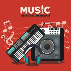 speaker piando and headphone instrument icon. Music sound and concert design. Vector illustration
