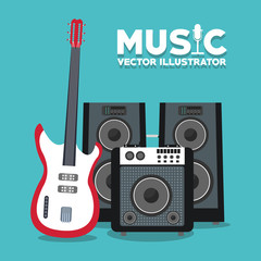Guitar and speaker instrument icon. Music sound and concert design. Vector illustration