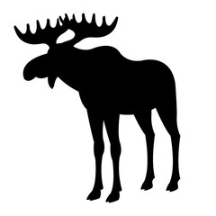 adult moose silhouette, black vector illustration
