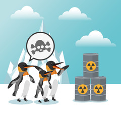 penguin and barrel icon. Global warming nature and environment design. Vector illustration