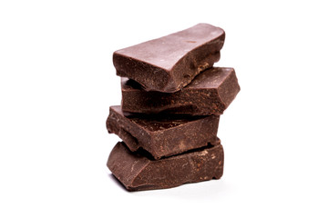 Dark chocolate stack, isolated on white , macro close up