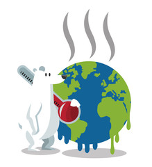 bear and melted planet icon. Global warming nature and environment design. Vector illustration