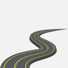 Road with yellow markings receding into the distance. 3d. illustration