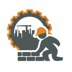constructer pictogram gear and plant icon. Construction repair factory and industry theme. Isolated design. Vector illustration