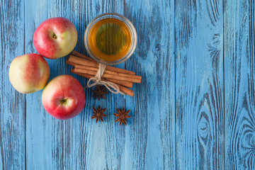 fresh apples on wooden table