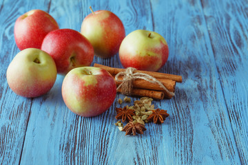 Apples and spices - juicy fruits with cinnamon and star anise