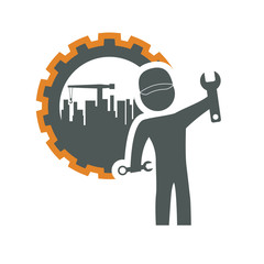 constructer pictogram gear and plant icon. Construction repair factory and industry theme. Isolated design. Vector illustration