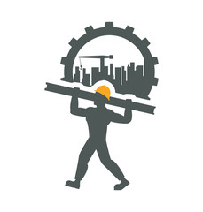 constructer gear and plant icon. Construction repair factory and industry theme. Isolated design. Vector illustration