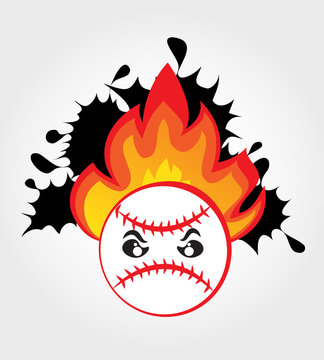 Baseball on fire. Angry face ball. Sports vector.
