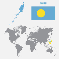 Obraz premium Palau map on a world map with flag and map pointer. Vector illustration