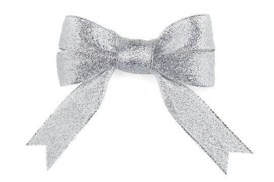 Beautiful silver bow on white background
