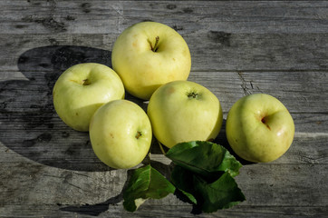 ripe yellow apples on the table
