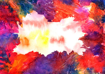 Hand painted watercolor background, abstract bright colors (mixed colors, red)