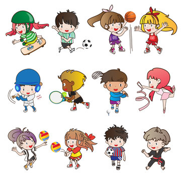 collection of sport activity and cartoon character