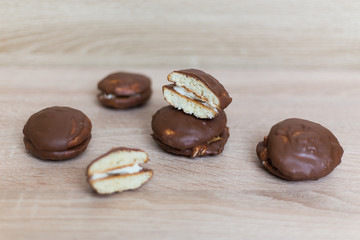 homemade cookies in chocolate Choco pie soft background light
