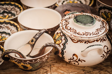 Set of painted ceramic tableware