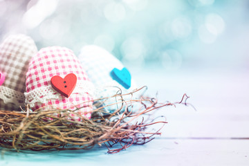 Easter concept with colorful eggs on wooden background