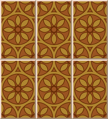 Ceramic tile pattern 386 brown round cross flower