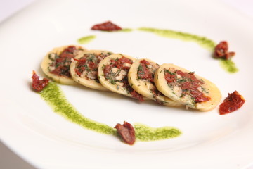 stuffed with cheese and pesto sauce