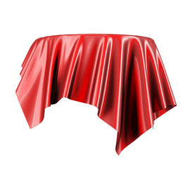 Red satin fabric floating in the air isolated on white backgroun