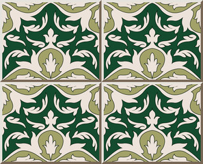 Ceramic tile pattern 396 curve spiral cross garden green leaf