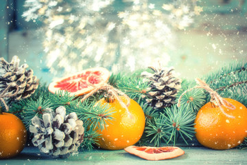 Fototapeta na wymiar Christmas decoration on abstract background,vintage filter,soft focus