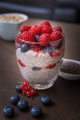 Healthy Vegan Chia Seed Pudding With Raspberries and Blueberries