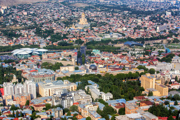 Fototapeta na wymiar Aerial view on the center of Tbilisi, capital of Georgia