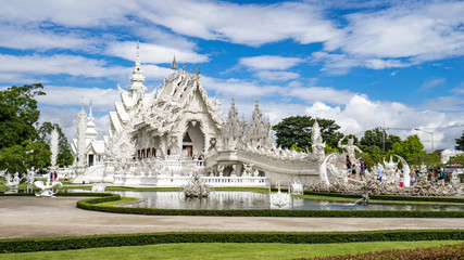 Fototapeta premium Wat Rong Khun is thai temple has identity style of art,famous landmark in Chiangmai