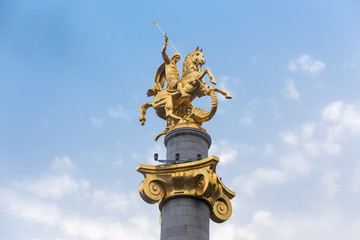 Fototapeta na wymiar Statue of St. George and the dragon in Tbilisi, Georgia