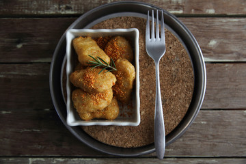 nuggets on wood background