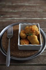 nuggets on wood background