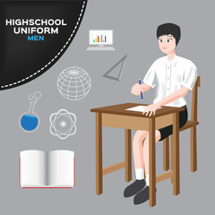 asian man university and high school uniform set , Thai uniform version 4