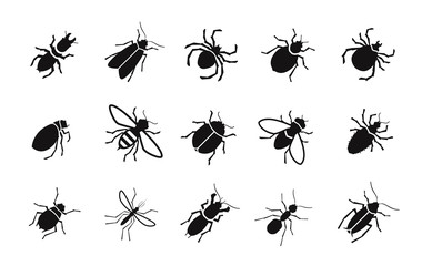 Pests and various insects set vector icons - obrazy, fototapety, plakaty