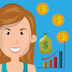 woman statistics arrow coin vector illustration eps10