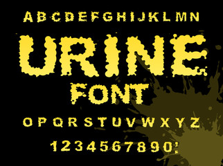 Urine font. Yellow liquid ABC. piss typography. wee-wee alphabet