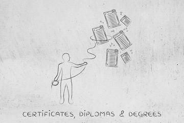 person with lasso collecting degrees, improve your qualification