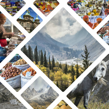 Collage of Kyrgyzstan images - travel background (my photos)