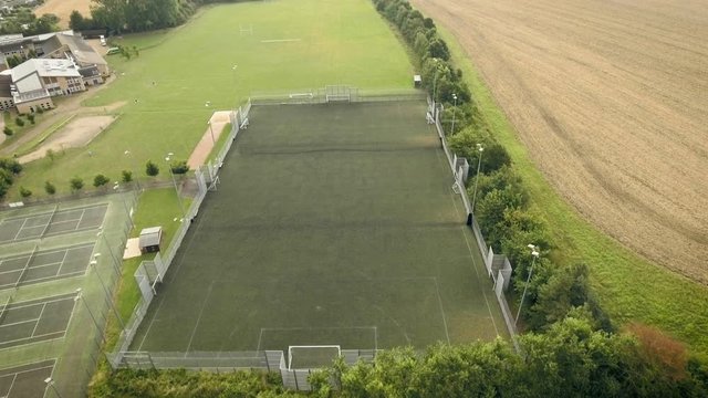 Empty football field aerial shot