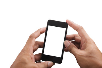Hand with mobile phone isolated