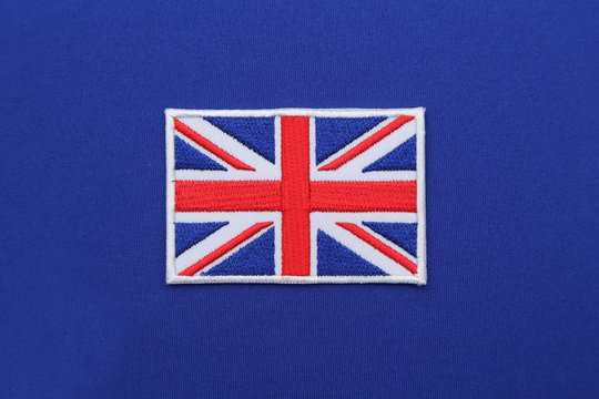 uk flag patch on blue fabric
