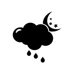 Cloud moon stars rain icon. Weather sign. Vector illustration