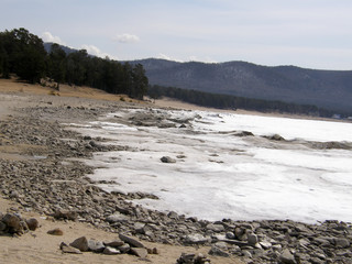 Ice-covered Lake Baikal. Spring.