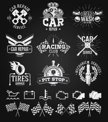 Car service Labels, Emblems and Logos chalk drawing