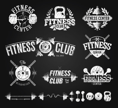 Typographic Fitness Emblems chalk drawing
